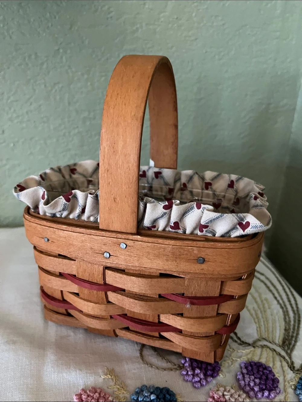 Longaberger Leftie SWEETHEART Chore basket, Pewter Heart Shape Tie-On